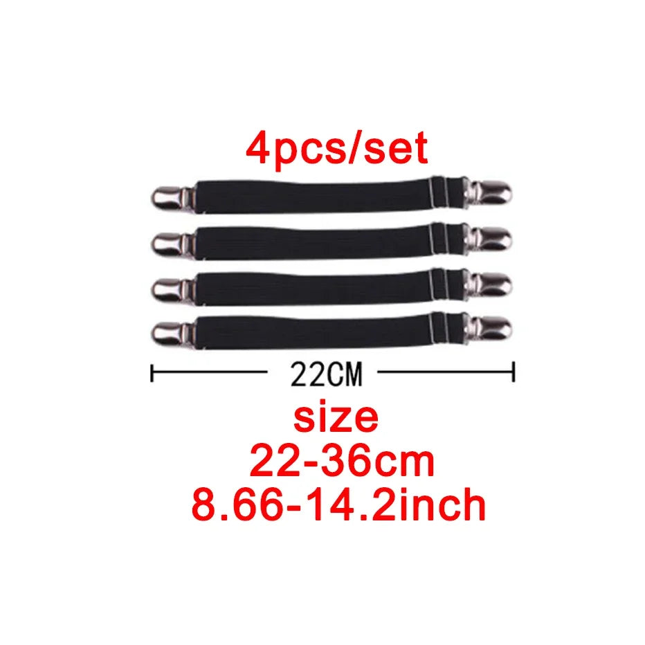 4pcs/set Elastic Bed Sheet Strip Fastener Bed Sheet Grippers Belt Adjustable Mattress Cover Blankets Holder Bed Sheet Set Zpaxo 22cm-black
