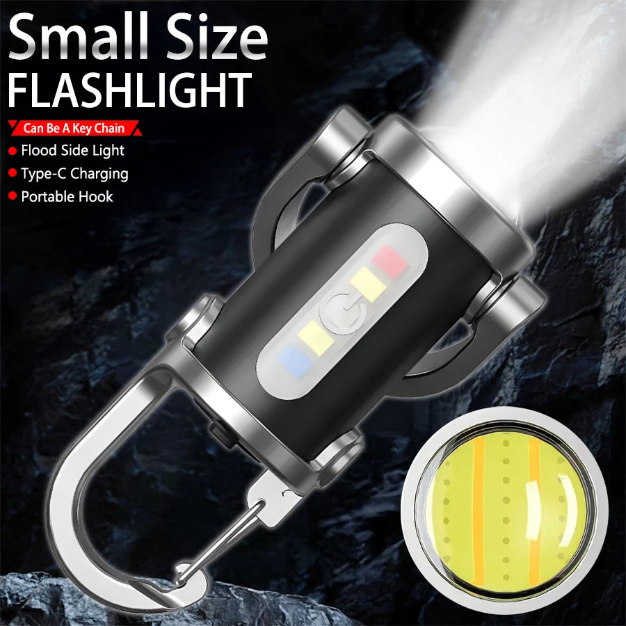 Mini COB LED Keychain Flashlight – USB-C Rechargeable Torch
