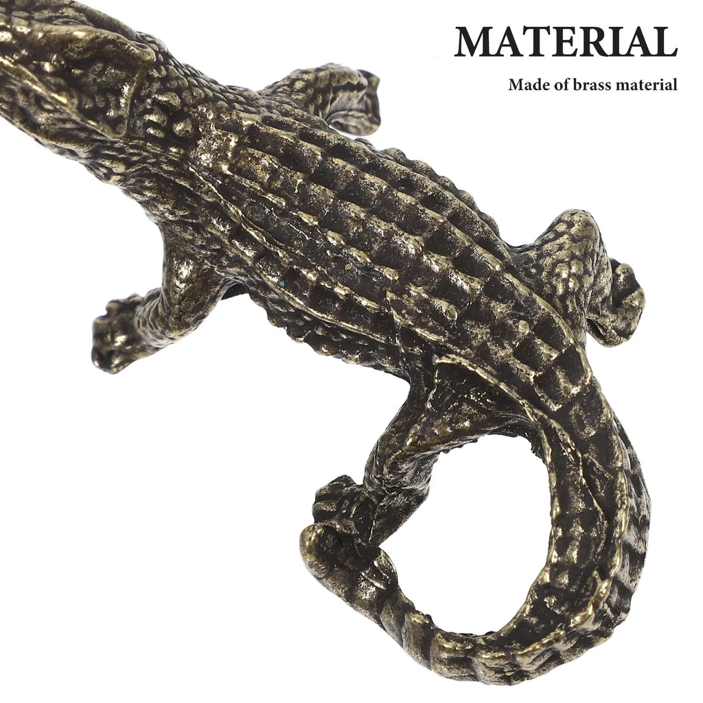 Brass Crocodile Desktop Adornment Hand-painted Smooth Sculpture Home