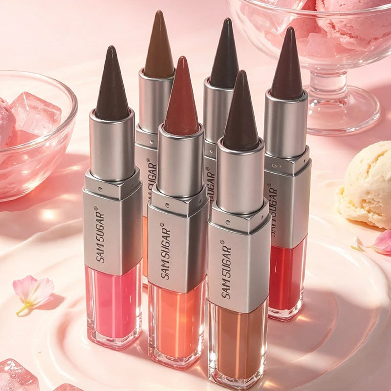 2 in1 Tapered Gradient Lipliner Pen Nude Brown Mirror Glass Lip Gloss Waterproof Lip Contour Matte Lip Liner Non Stick Makeup Zpaxo