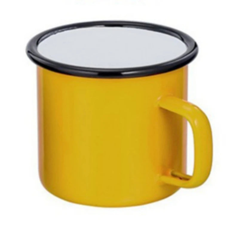 Enamel Mug Cup Retro Coffee Mugs Pure Color Portable Camping Outdoor Drinking Tea Cup With Handle Metal Tin Kitchen Drinkware Zpaxo Yellow 300ml