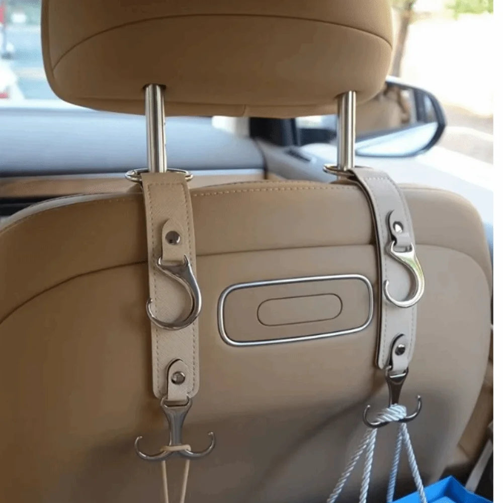 Heavy-duty Car Back Seat Hook Simple PU Leather Automotive Storage Hanger Double Hook Portable Car Hanging Hook Zpaxo