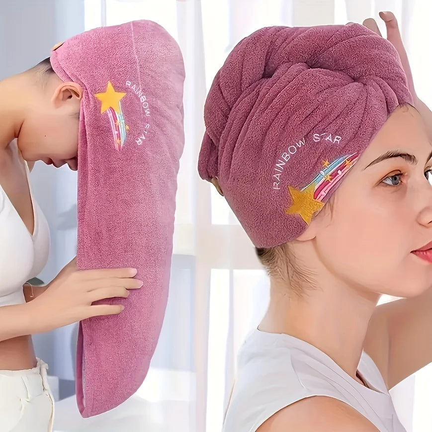Knit Hair Towel Absorbent Quick-dry Wrap Soft Stylish Secure Button