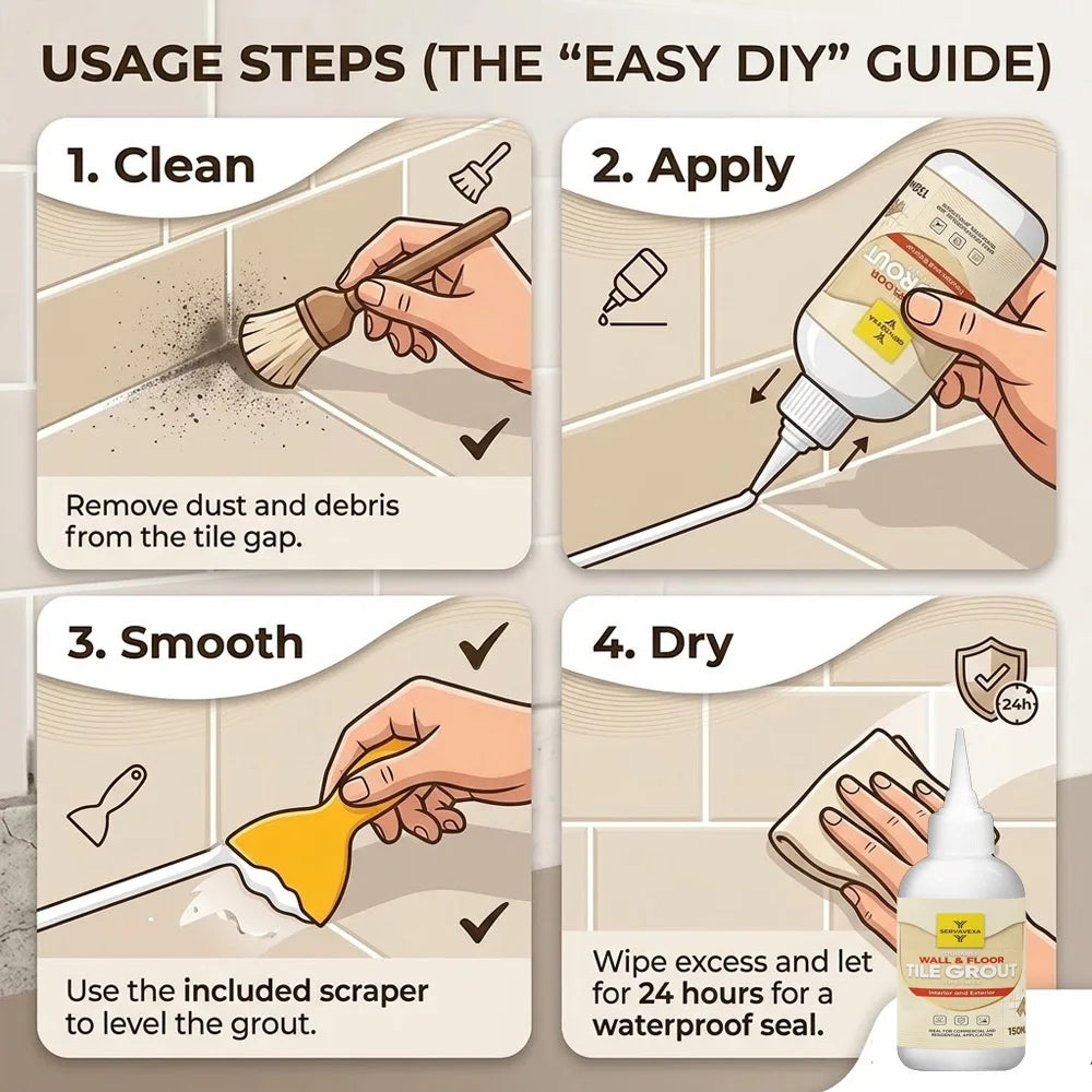 Waterproof Tile Grout Sealer Mold-Proof Quick Dry Repair Agent Floor Wall Gap Filler for Kitchen Bathroom Tile DIY Repair Kit Zpaxo