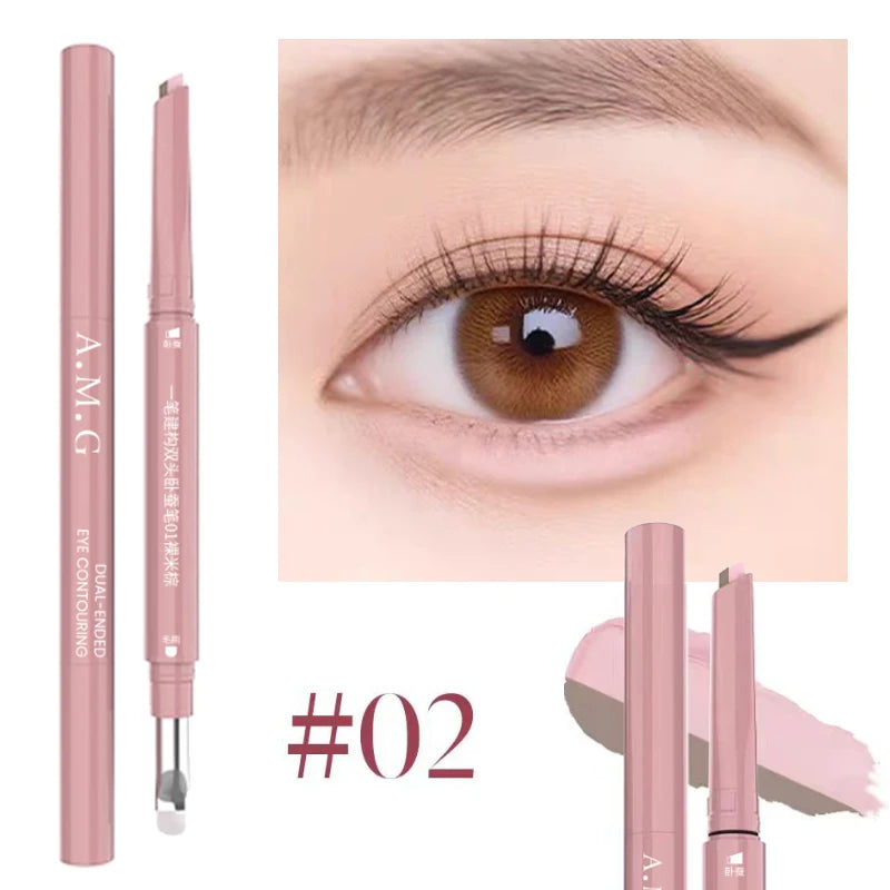 2 in 1 Bicolor Lying Silkworms Pencil Nude Pink Under-Eye Matte Highlighting Shadow Pencil Eyeshadow Brightening Makeup Pencil Zpaxo B02
