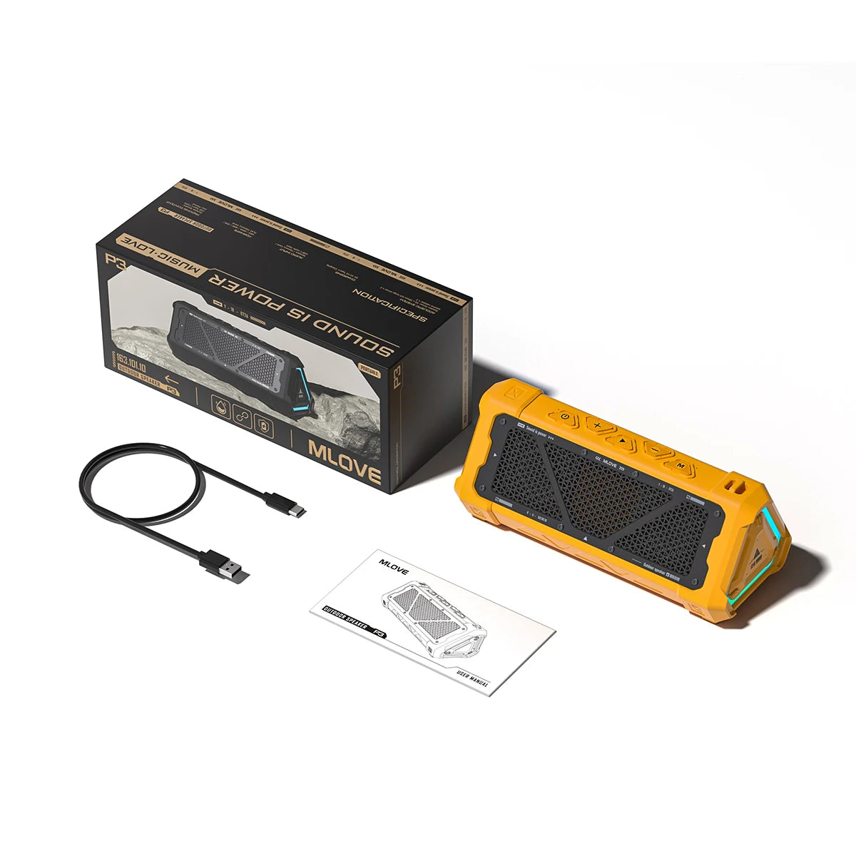 MLOVE P3 Outdoor Bluetooth Speaker, 40W Output Power Bluetooth 5.3 Speaker ,Stereo Sound IPX7 Waterproof,Micro SD Card,RGB Light Zpaxo YELLOW United Arab Emirates