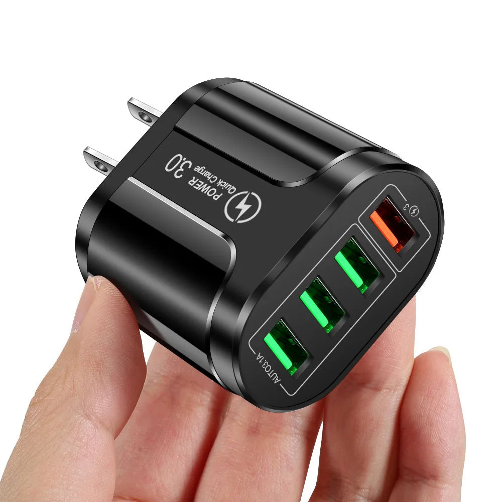 4USB QC3.0 Charger Quick Charge 3.0 For iPhone Xiaomi Huawei Realme Multi Port Output Home Office Travel Accessory Wall Charger Zpaxo US Black