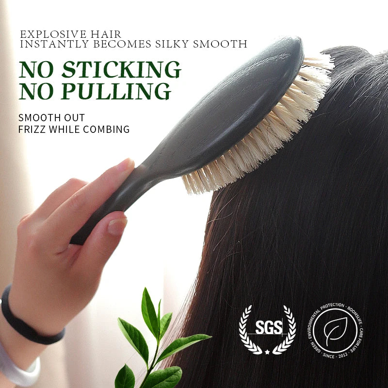BOOMSLIFE Black Color Boar Bristle Hair Brush Custom USA Oak Wood Comb Women Scalp Massage Detangle Hair Comb Barber Accessories Zpaxo