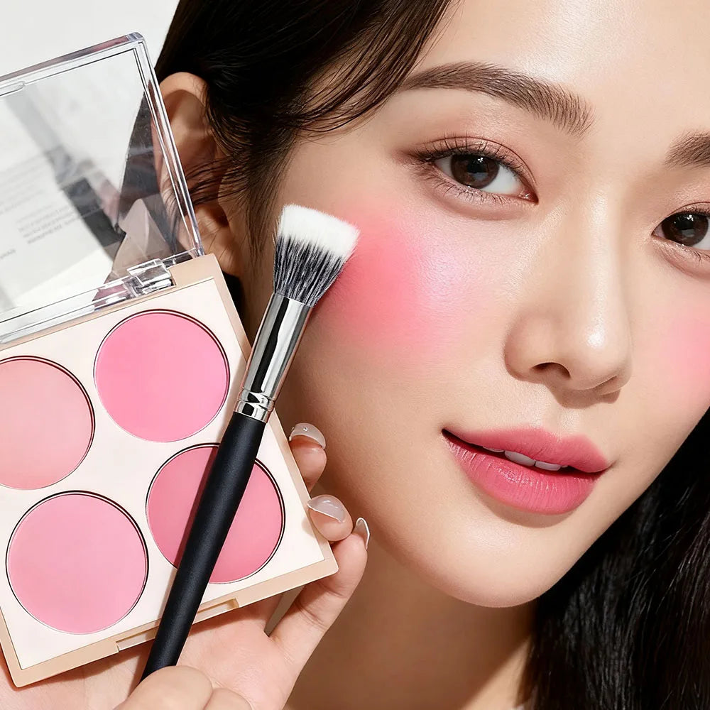 Smart 4-Color Matte Blush Palette – Natural Glow, Easy to Blend, Lightweight Cheek Color for Nude Makeup & Festival Looks Zpaxo 01-Brush