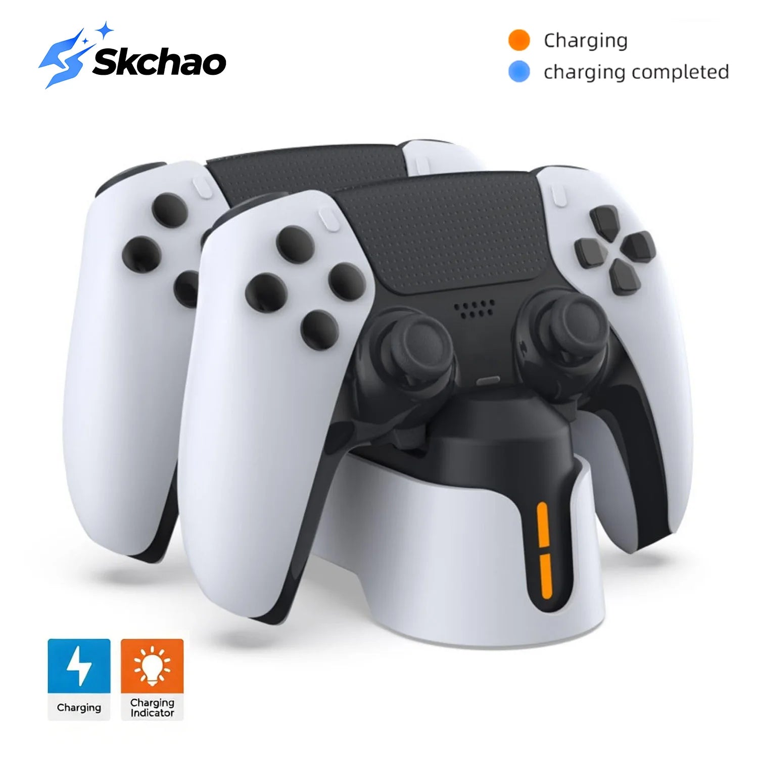 For PlayStation 5 Double Charging Dock for PS5 Handle with Dual-color Charging Indicator Light & Charing Cable Zpaxo