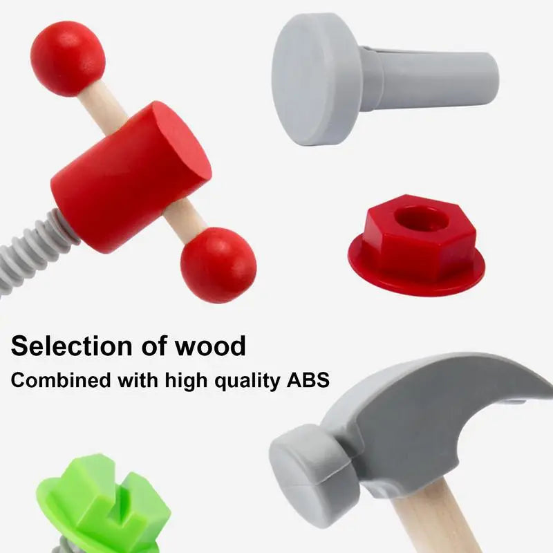 Wooden Kids Tools With Box Play Wooden Tool Kit Pretend Tool Set Construction Toy STEM Learning Role Play Educational Toys For Zpaxo