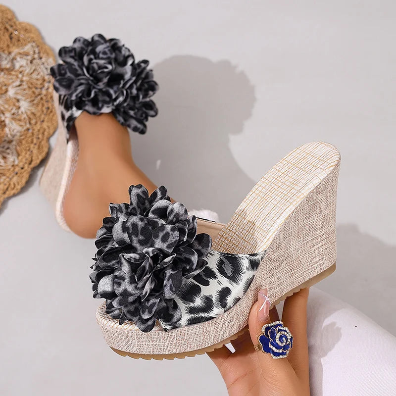 Women Sandals Comfortable Sexy Leopard Bow Sandals Trend Soft Wedges Slippers Casual Beach Shoes Flower Big Size Shoes Women Zpaxo