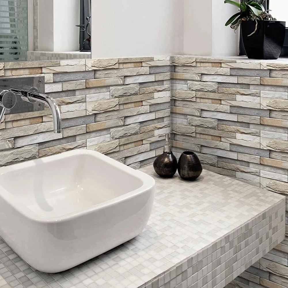 7Pcs Brick Pattern Wall Stickers 3D Peel and Stick Wall Paper Self Adhesive Wall Tile Sticker for Kitchen Bathroom Home Decor Zpaxo