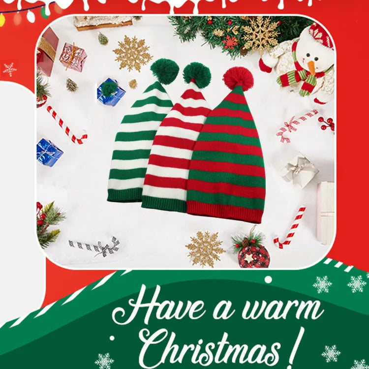Unisex Christmas Knit Hat European Long-tail Pom Elf Beanie Festive