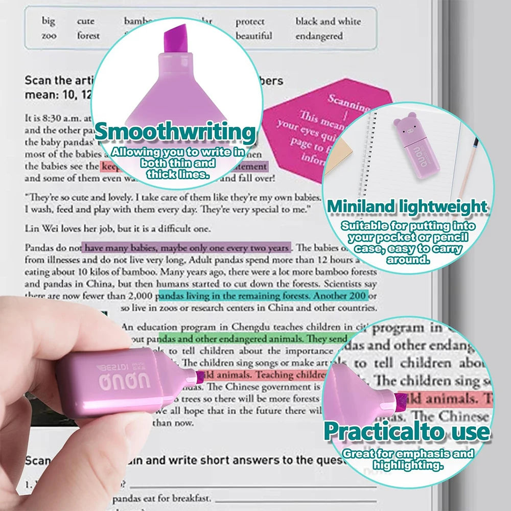 4/5/6Pcs Bear Mini Highlighter Pens Macaron Colors Chisel Tip Scrapbooking Marking Students School Office Supplies Zpaxo
