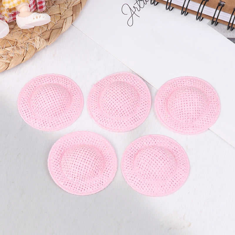 Miniature Doll Straw Hats Dollhouse Decor Children Pretend Play Toys Zpaxo Pink