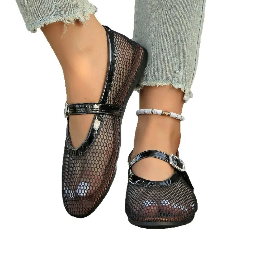 Round Head One Buckle Strap Ballet Shoes Women's Soft Bottom Flat