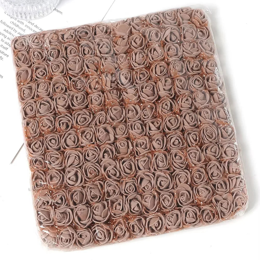 Mini Foam Rose Flower Bouquet Artificial Roses Wedding Party Zpaxo Brown