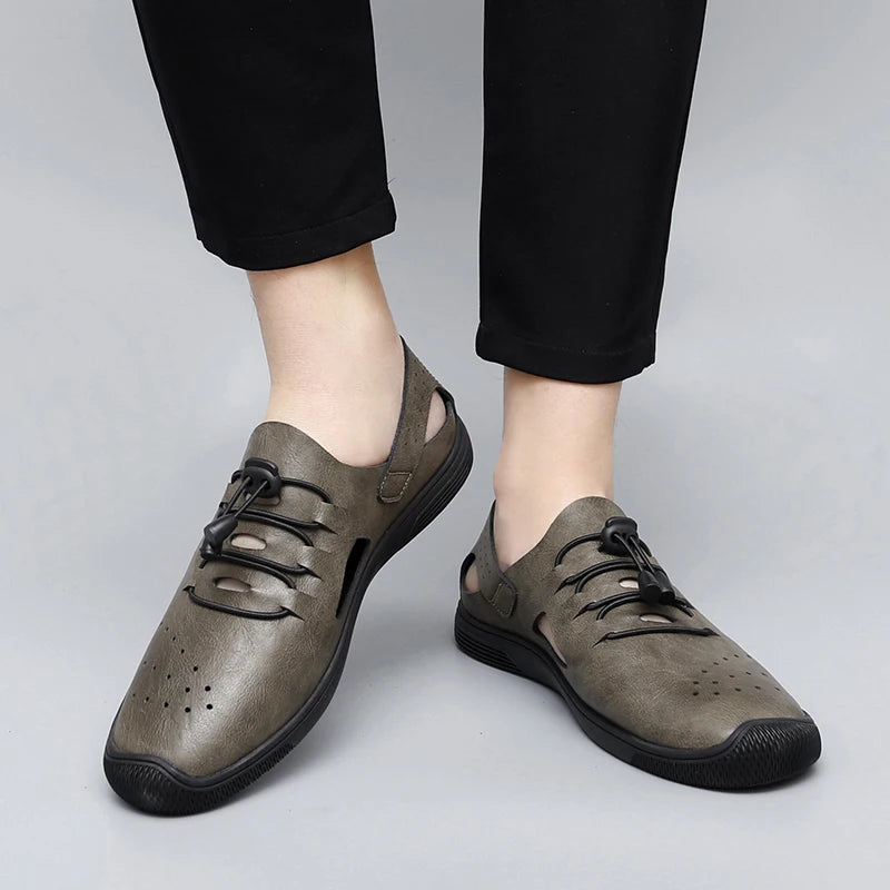Summer Men Sandals Leather Mens Casual Shoes Outdoor Beach Roman Zpaxo