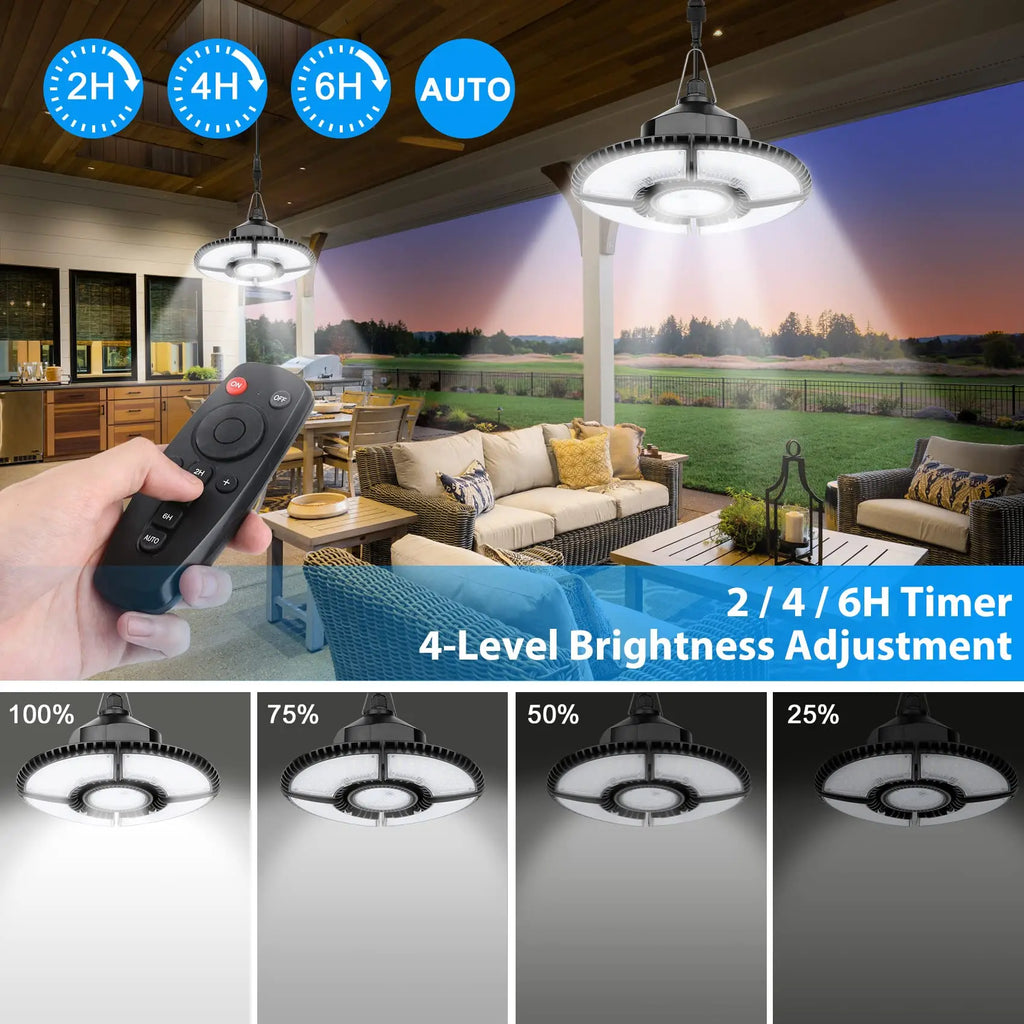 Dimmable 1000LM Solar Panel Shed Light Double Head LED Solar Chandelier Pendant Lamp for Garage Gazebo Indoor Lighting Zpaxo
