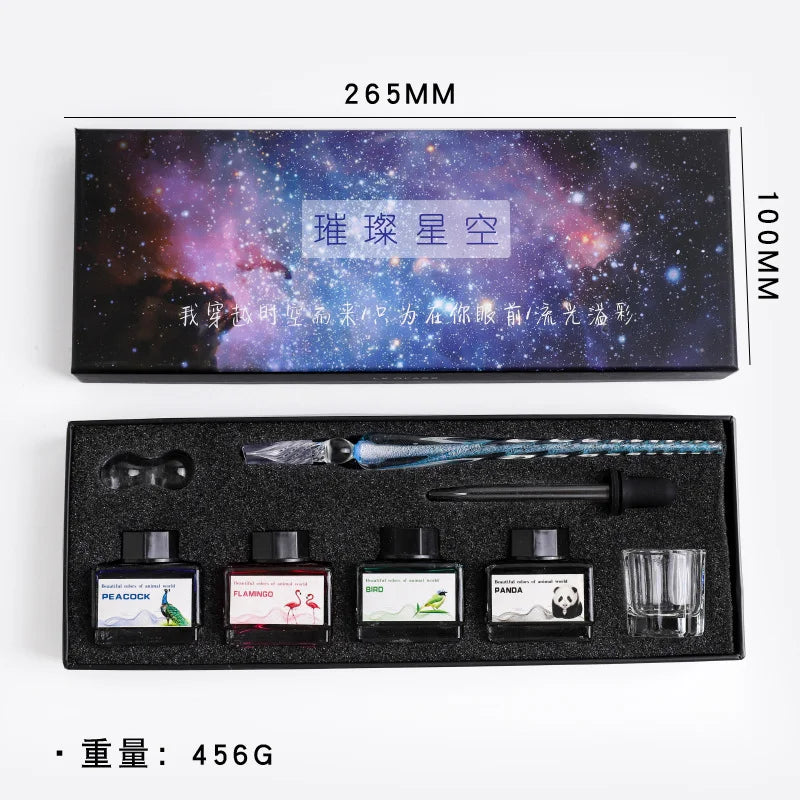 Starry Sky Crystal Glass Dip Pen Set – Stationery Gift