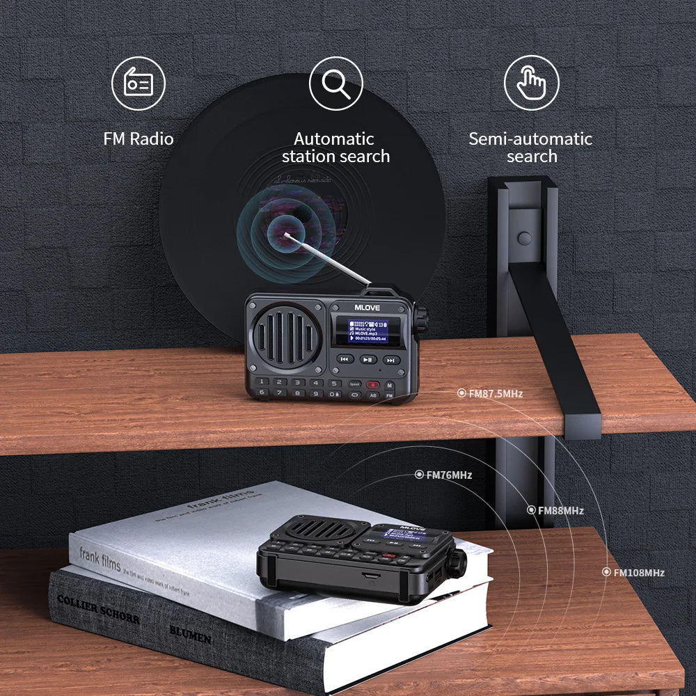 MLOVE BV800 Super-Portable Bluetooth Speaker with FM Radio,LCD Screen Display, Antenna, AUX Input, USB Disk, TF Card, MP3 Player Zpaxo