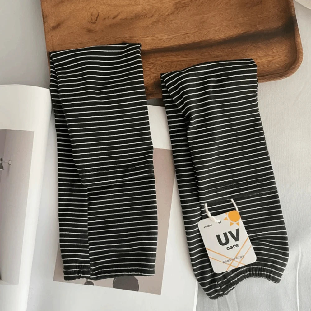 1 Pair Retro Sun Protection Sleeves Striped Design UV Protection Ice Silk Sleeves Japanese Style Breathable UV Resistant Sleeves Zpaxo Black