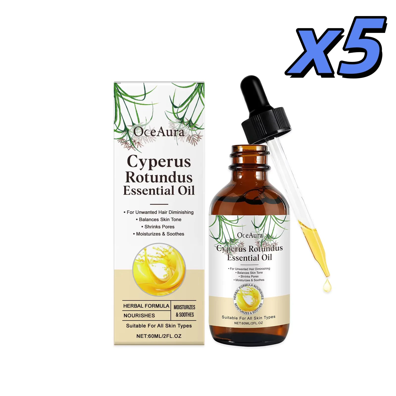 OceAura Cyperus Rotundus Oil – Hair Growth Reducer & After Shave Hair Growth Reducer Oil Zpaxo 60ml X 5pcs