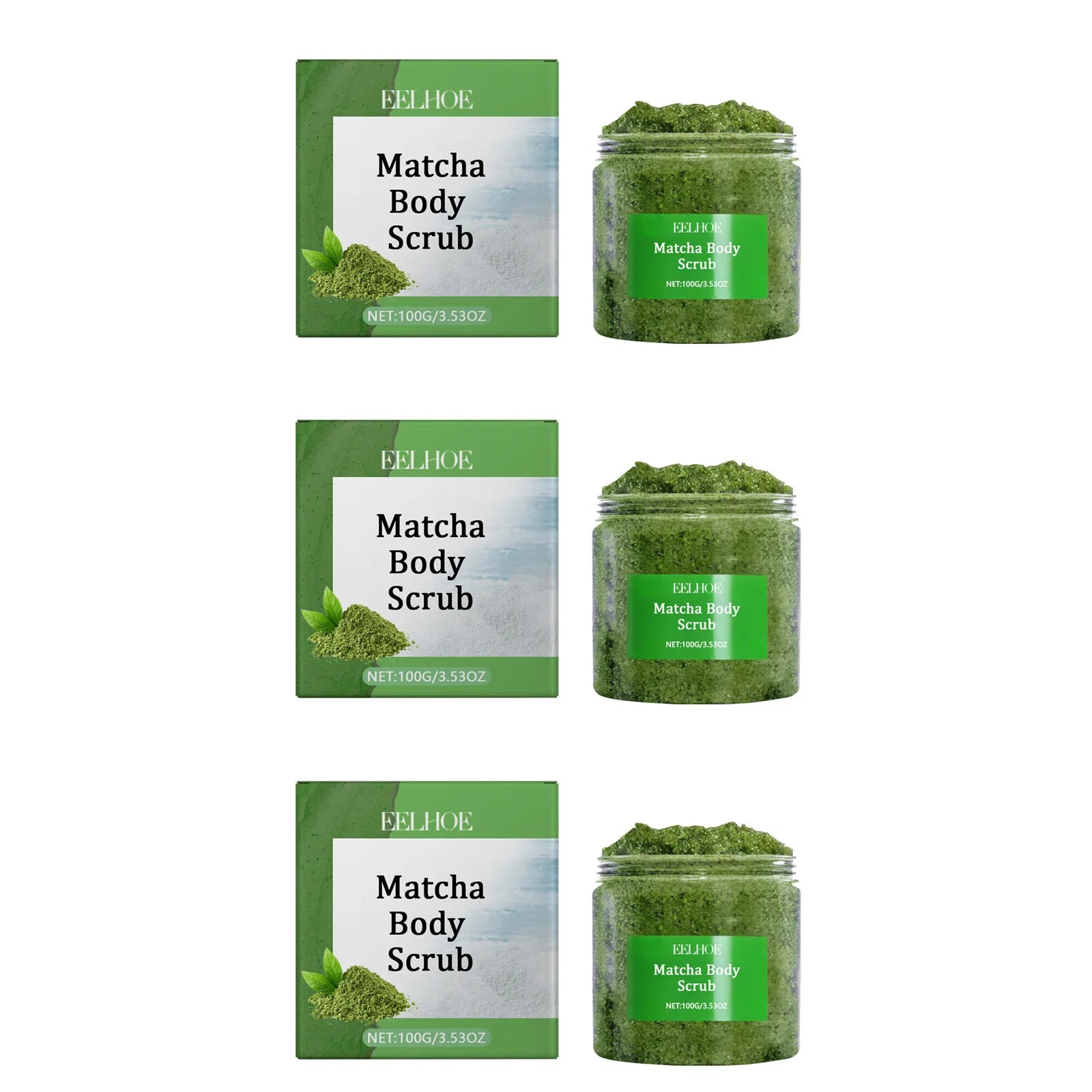 Eelhoe Matcha Sea Salt Body Scrub – Exfoliate & Brighten Skin Body Scrub Zpaxo 3 x 100g Boxed