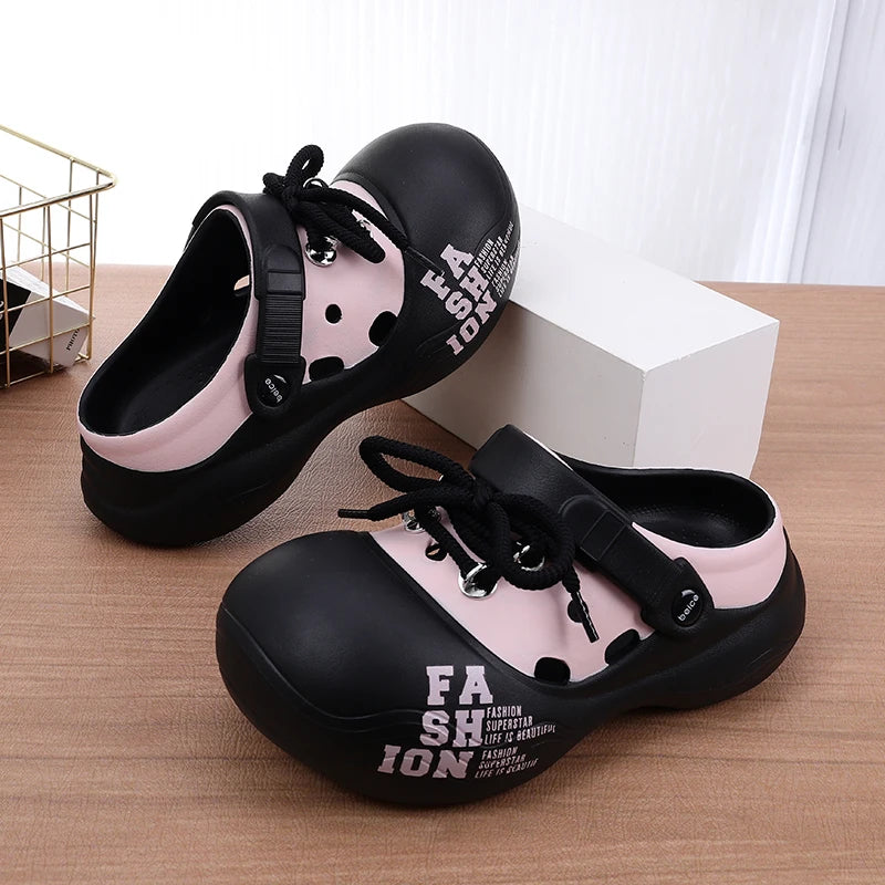 Women's Outdoor Chunky Platform Sandals Non-slip Clogs Slides Flat Zpaxo black 39-40