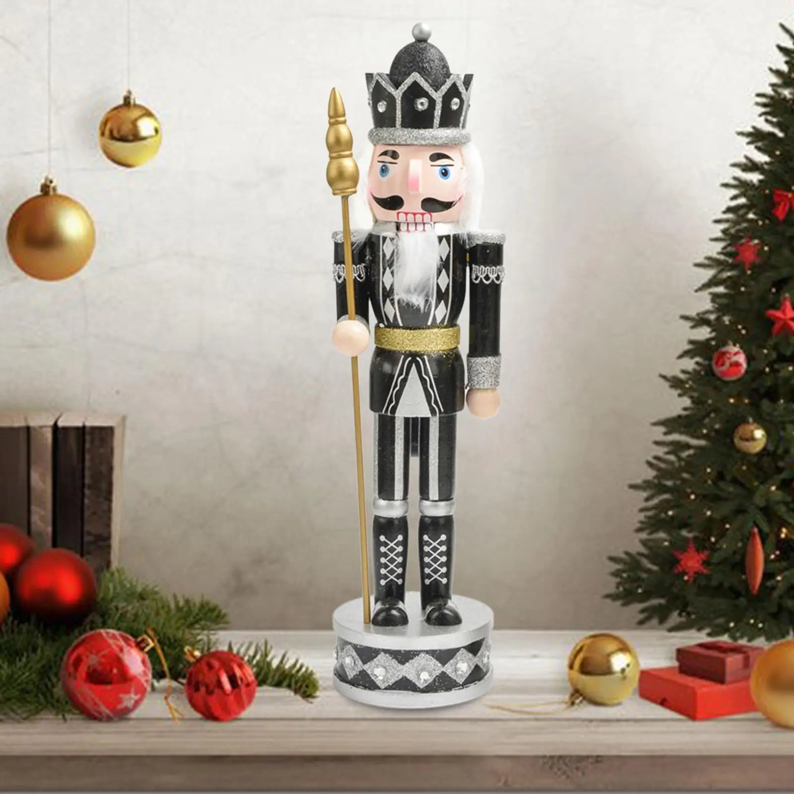 Wood Nutcracker Ornament Soldier Figures Desktop Decor Zpaxo Silver
