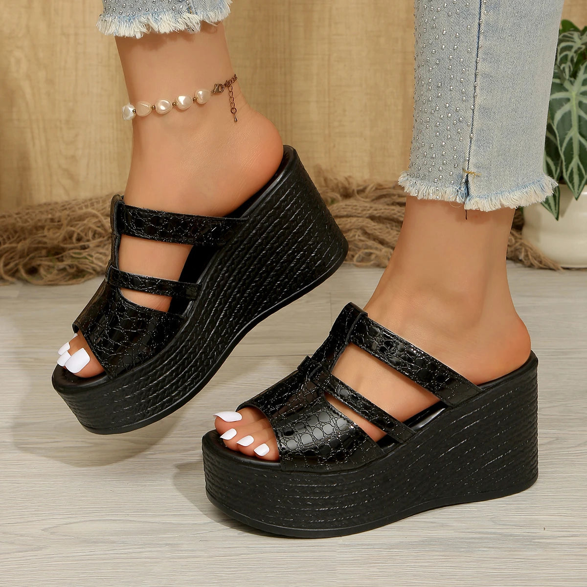 Women Sandals Summer New Wedges Platform Sandals Women Sexy High Heels Shoes Peep Toe Open To Walking Designer Sandals Women Zpaxo black 38