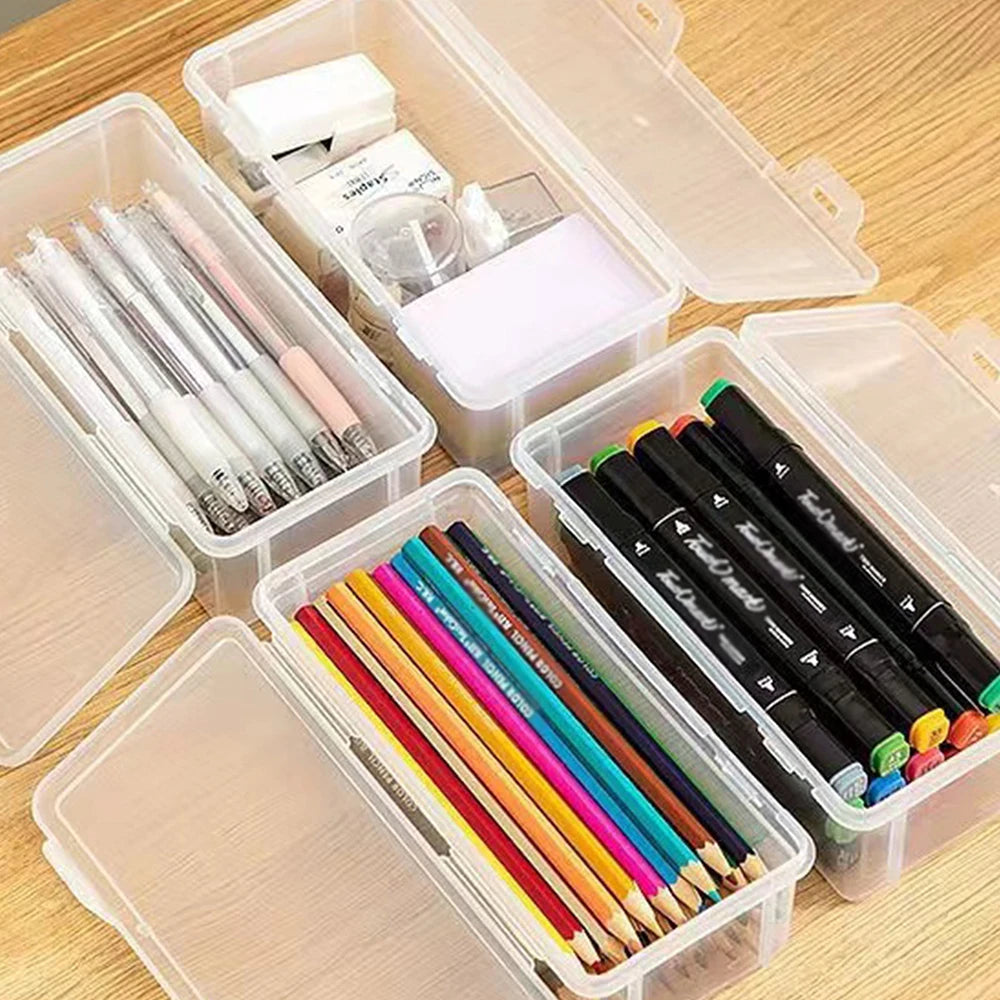 1- Clear Storage Pencil Box Large Capacity Plastic Organizer Boxes