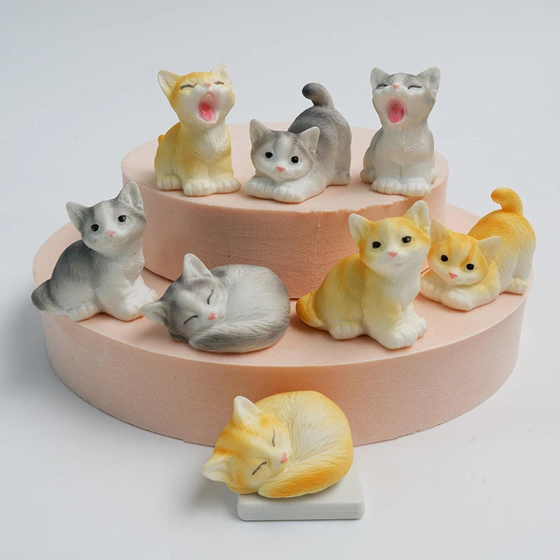 Resin Cats Ornament Kitten Figurine Animal Miniature Fairy Garden Doll House Decoration DIY Micro Landscape Home Decor Zpaxo