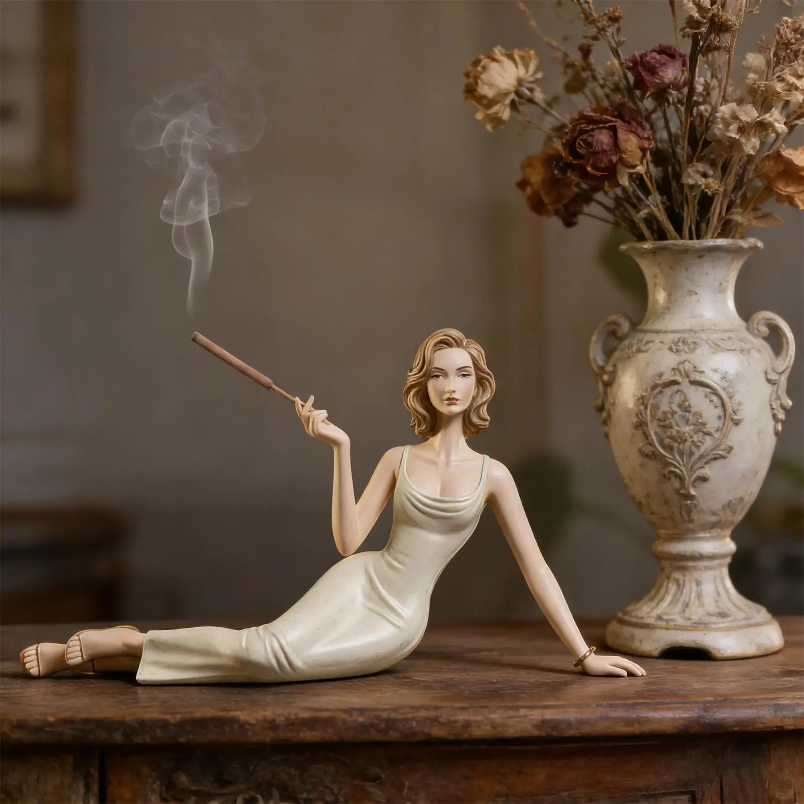 Women Statue Table Decoration Incense Holder Sculpture Bookcase