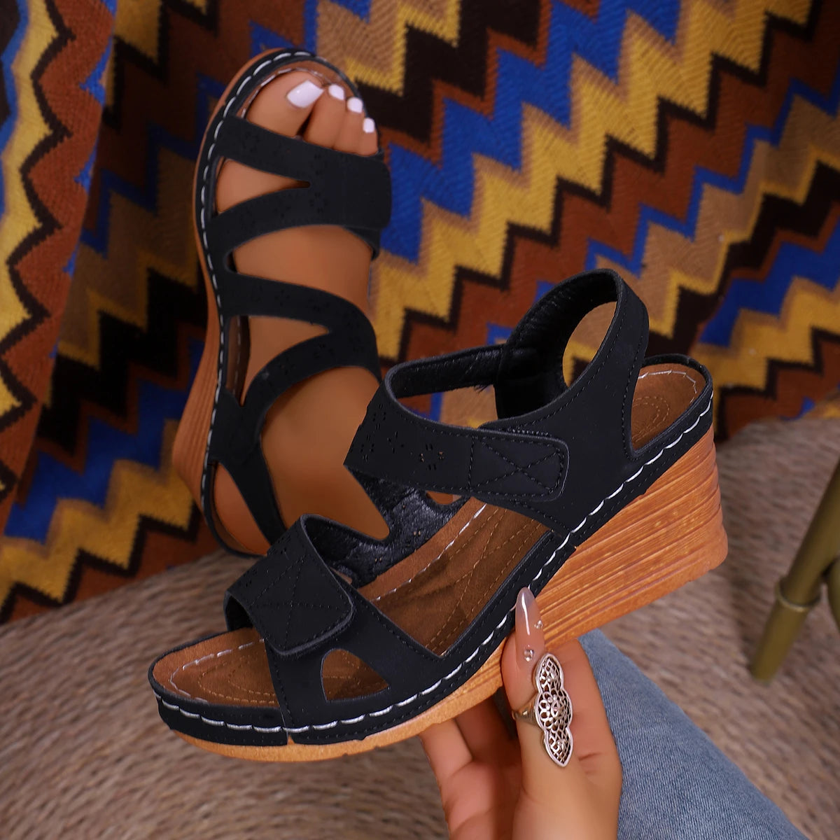 Plus Size Fashion Women Wedge Sandals Comfortable Non Slip Beach Shoes for Woman Summer 2025 Casual Platform Walking Sandals Zpaxo