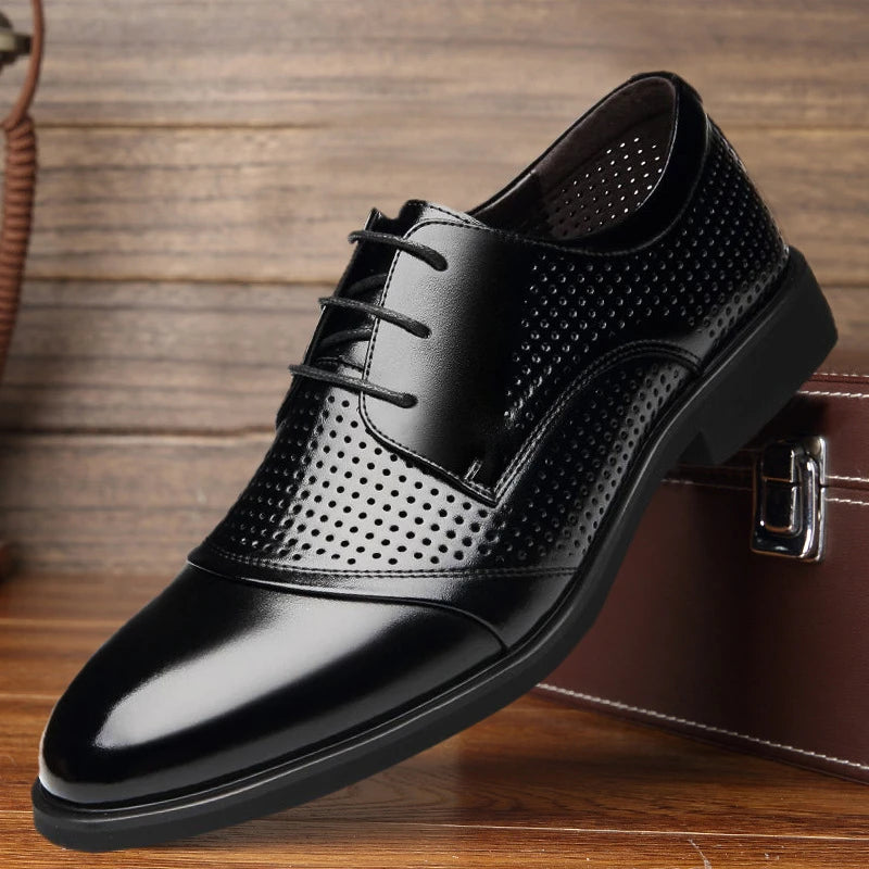 Mens Summer Formal Business Low Leather Shoes Perforated Lace Up Zpaxo
