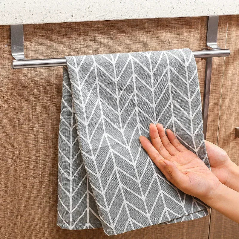 Kitchen Cabinet Door Towel Bar Stainless Steel Door Back Towel Hanging Holder Bathroom Punch-free Towels Hooks Home Organizer Zpaxo