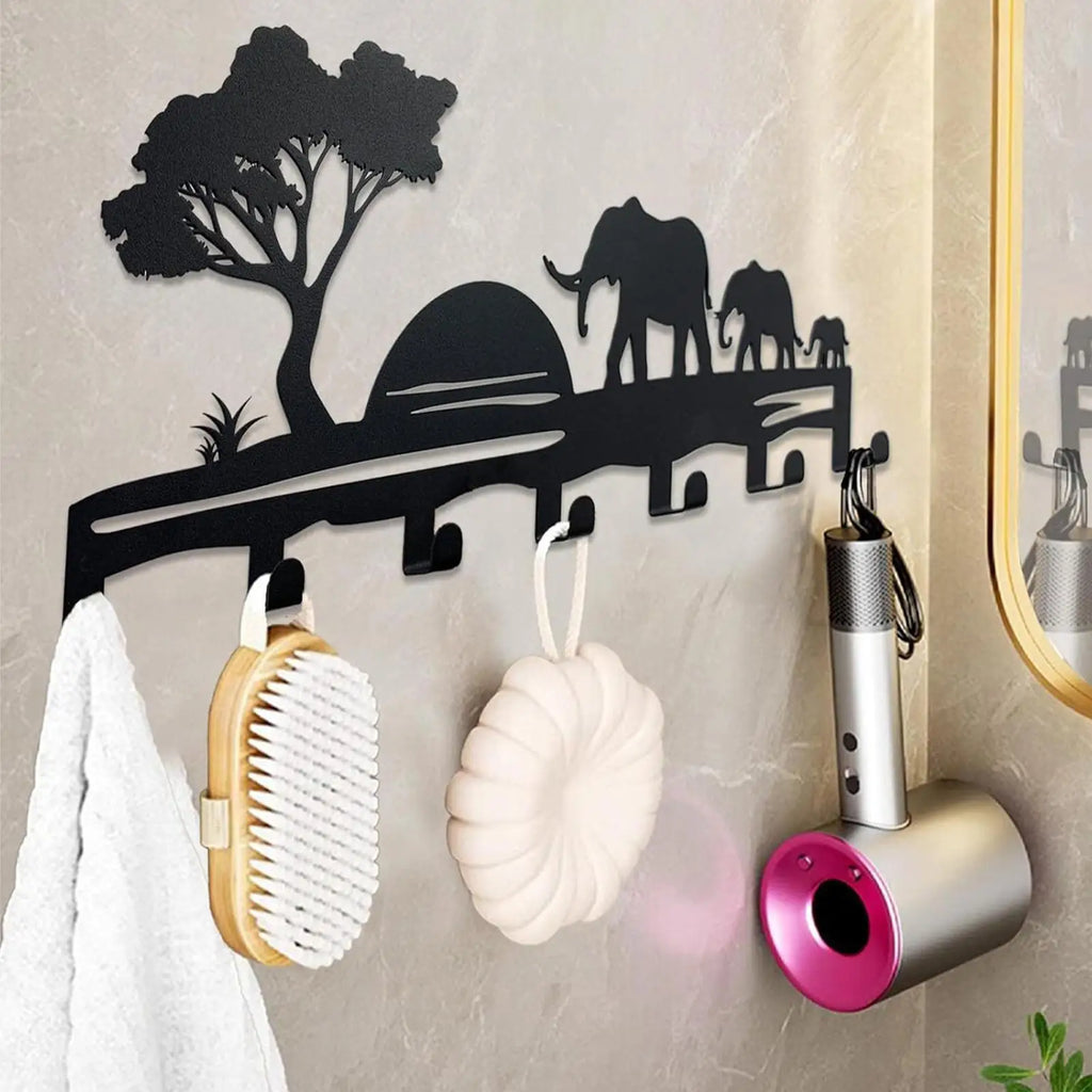 Key Hanger 7 Hooks Adhesive Metal Decorative Entryway Holder Rack