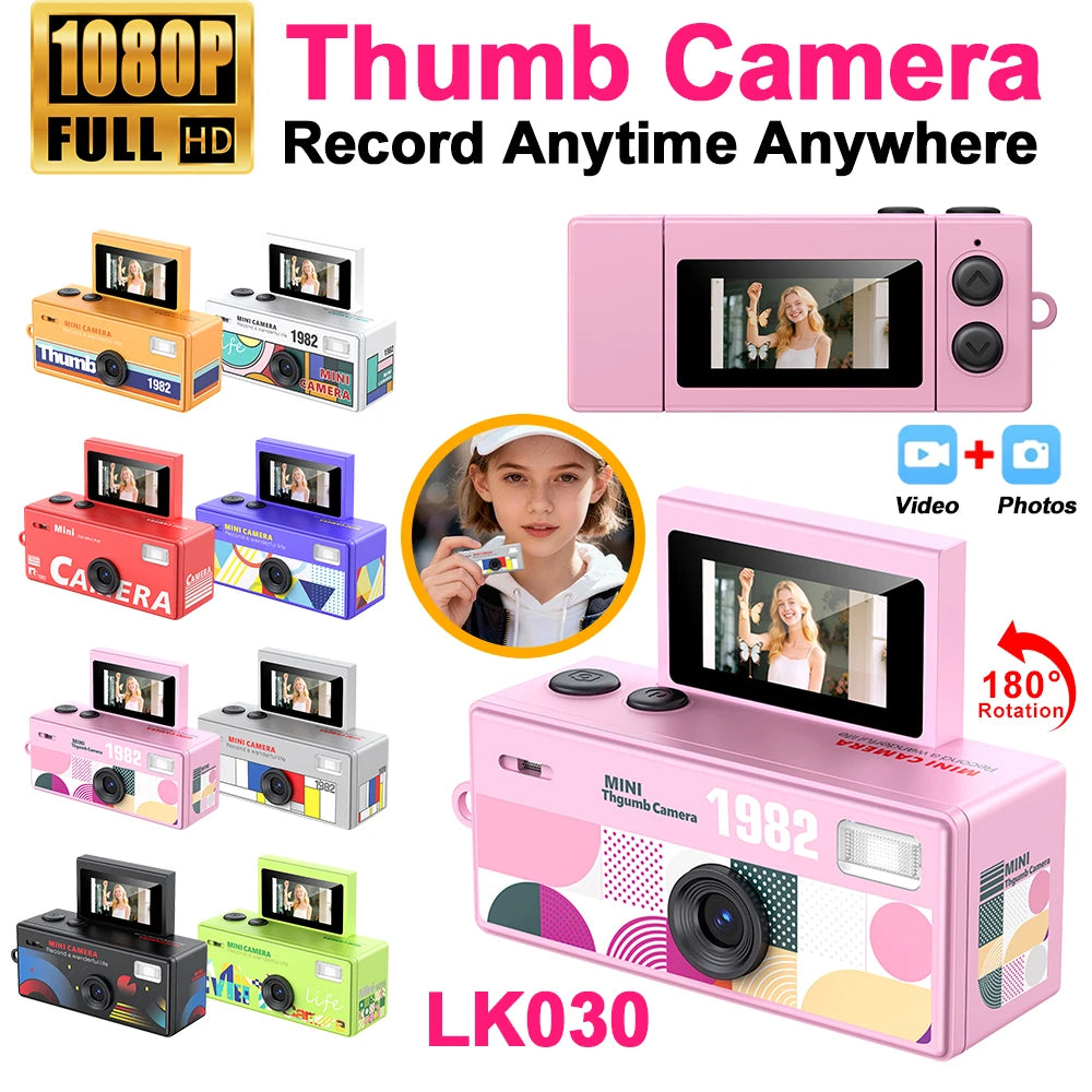 1080P HD Retro Thumb Camera with 180° Flip Screen Wearable Portable Mini Keychain Camera for Outdoor Travel Photography 2026 NEW Zpaxo