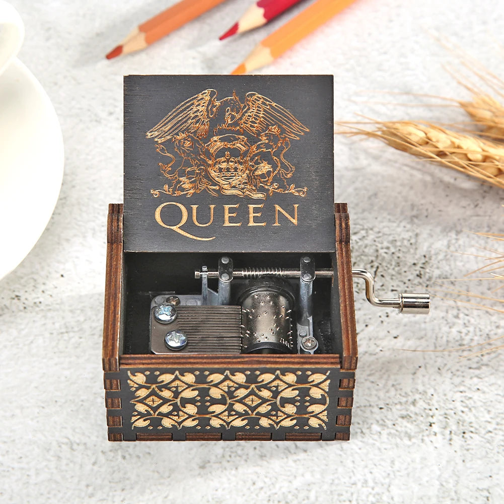 Wooden Carved Music Box Hand Cranked Melody Christmas Birthday Zpaxo