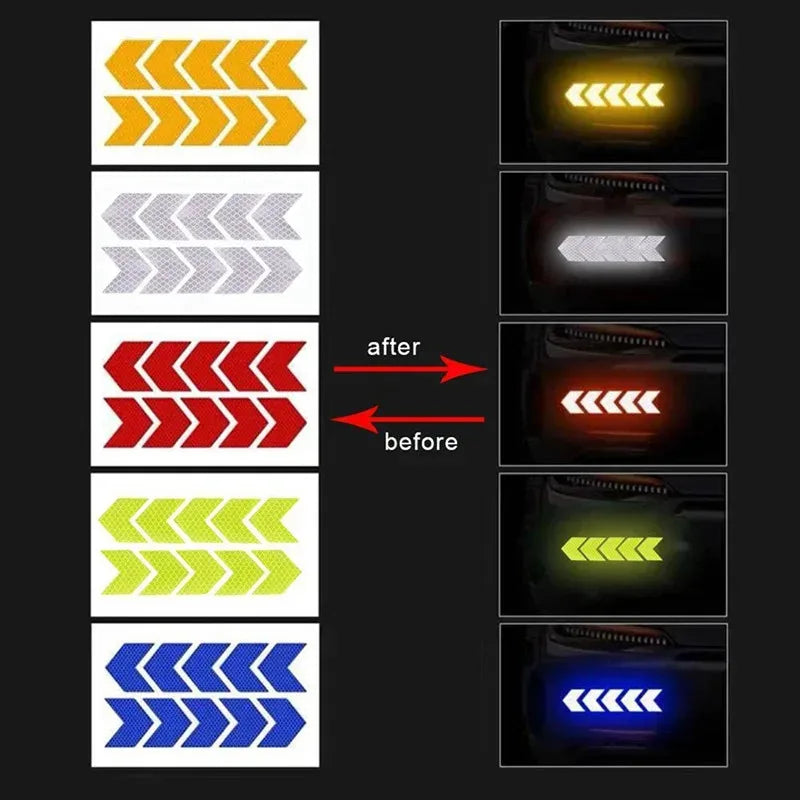 10-Pack Reflective Arrow Safety Stickers – Car, Bike & Moto