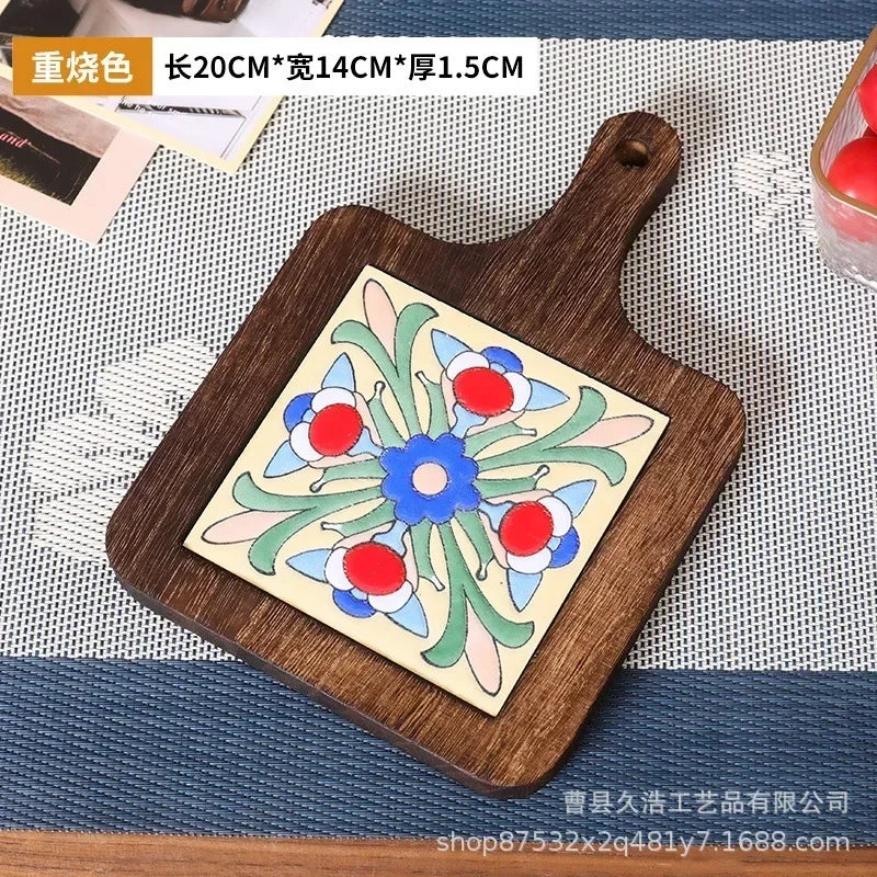 Hot Japanese Restaurant Retro Solid Wood Tile Handle Pot Pad Wooden Anti Scald Plate Pad Household Casserole Insulation Wood Pad Zpaxo 01 20 14 1.5cm