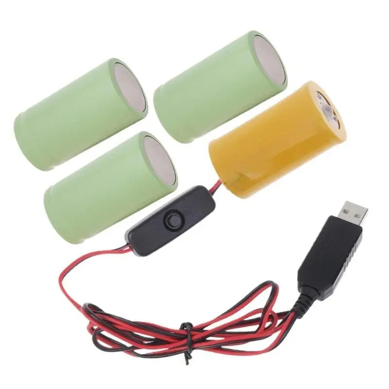 652F USB to LR20 D Dummy Battery Eliminators with Switches Repalce 1-4pcs D Batteries Zpaxo 6V CN
