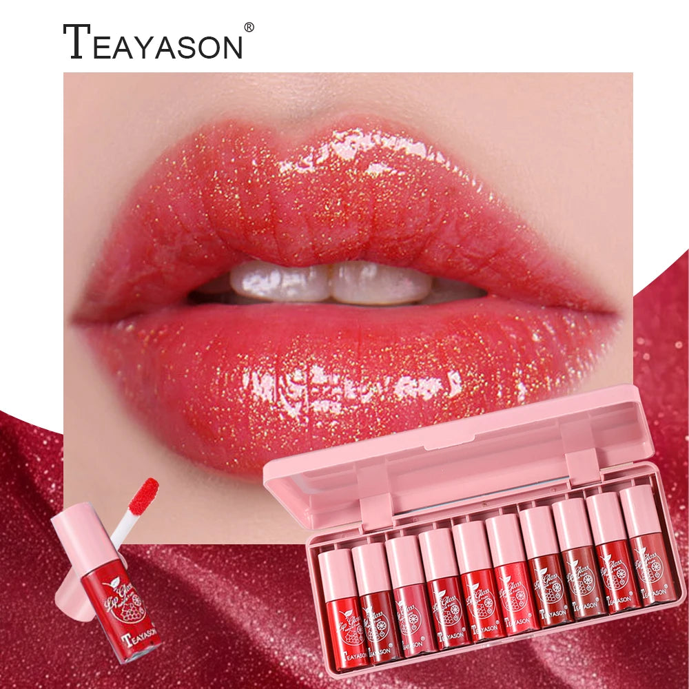 10-Color Lip Gloss Set, Moisturizing Lip Gloss, Plumping Mini Korean-Style Lip Gloss, Long-Lasting, Non-Stick, Waterproof, High-Pigment, Brightening, Complexion-Enhancing Lipstick Zpaxo