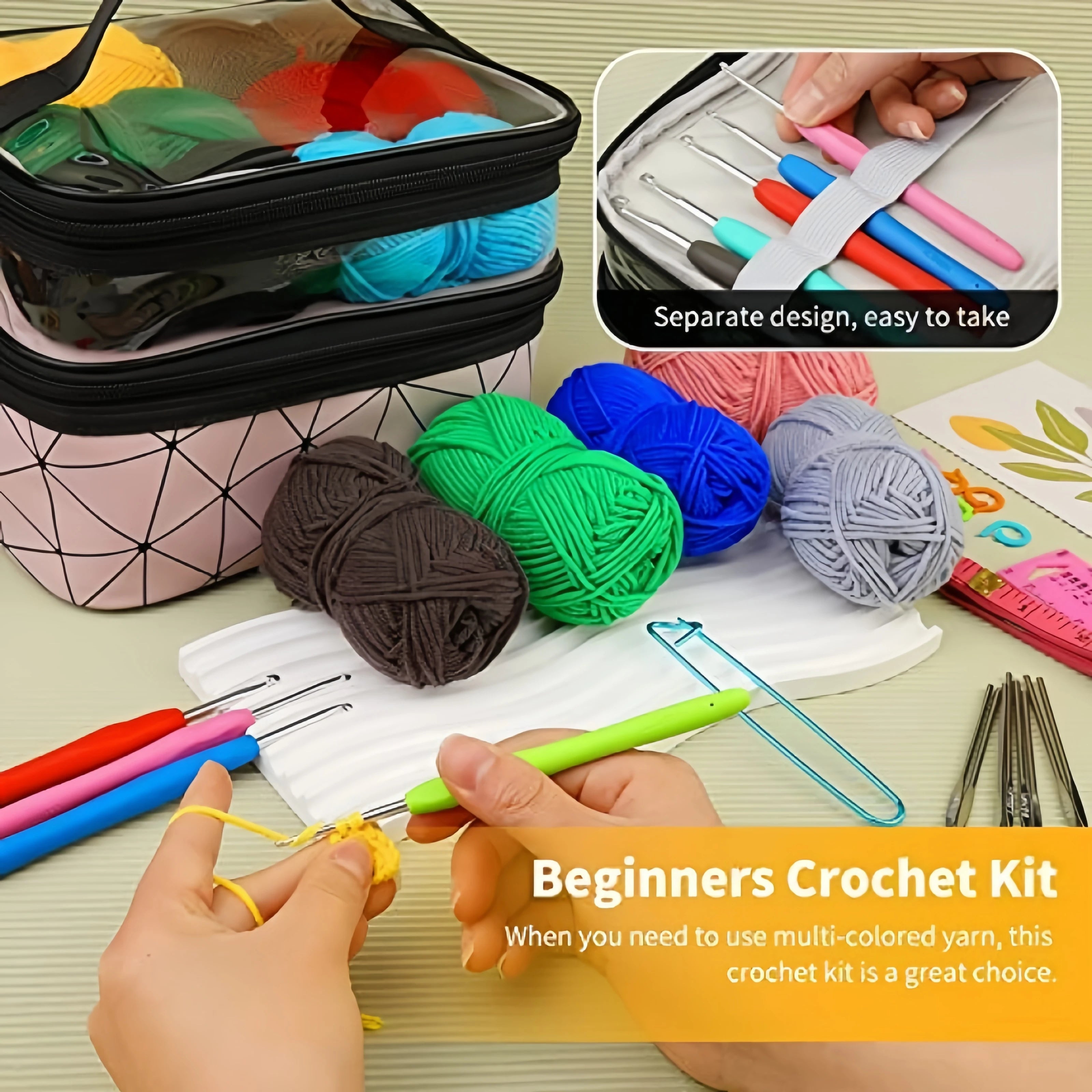 105 piece crochet hook set, complete set of DIY hand woven needle and thread, including yarn storage bag TPR hook Zpaxo