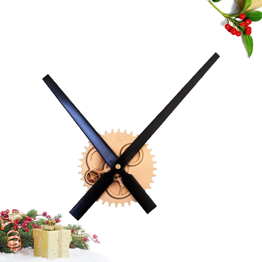 Retro Wood Gear Wall Clock Golden Big Pointer Silent Design Living
