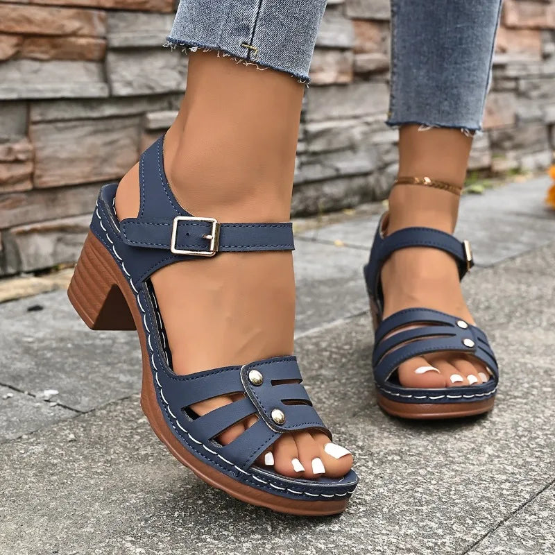 2026 Women's Chunky Heel Sandals Summer Fashion Heels Women Solid Zpaxo