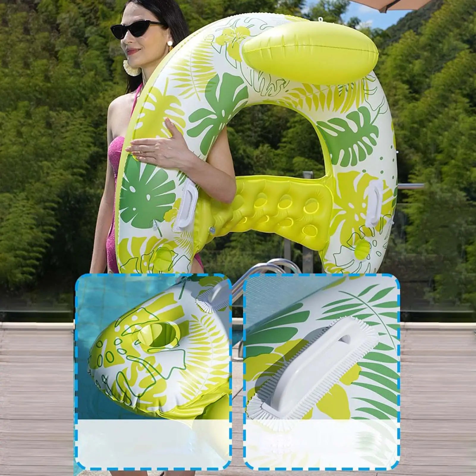 Inflatable Pool Float Detachable Canopy U-shape Lounge Chair Adult
