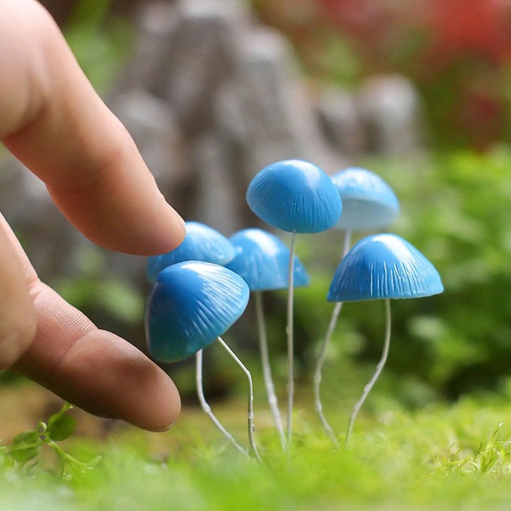 Mini Resin Mushrooms Blue DIY 6 Fairy Decoration Tiny Mushroom Stakes